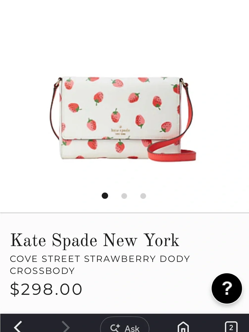 Kate Spade New York cove street White and Red Strawberry Print Crossbody